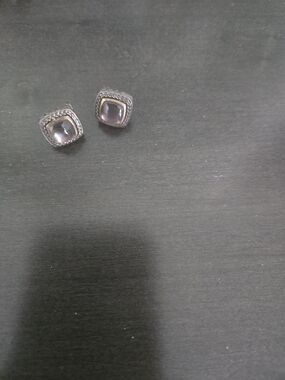 Silver Tone Square Cabochon Rope Frame Earrings